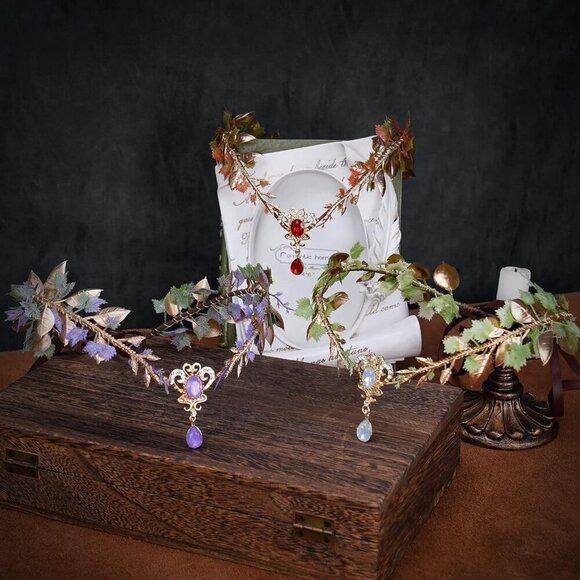 Purple Flower Elf Crown Woodland Fairy Headpiece Renaissance Cosplay Women main image 4